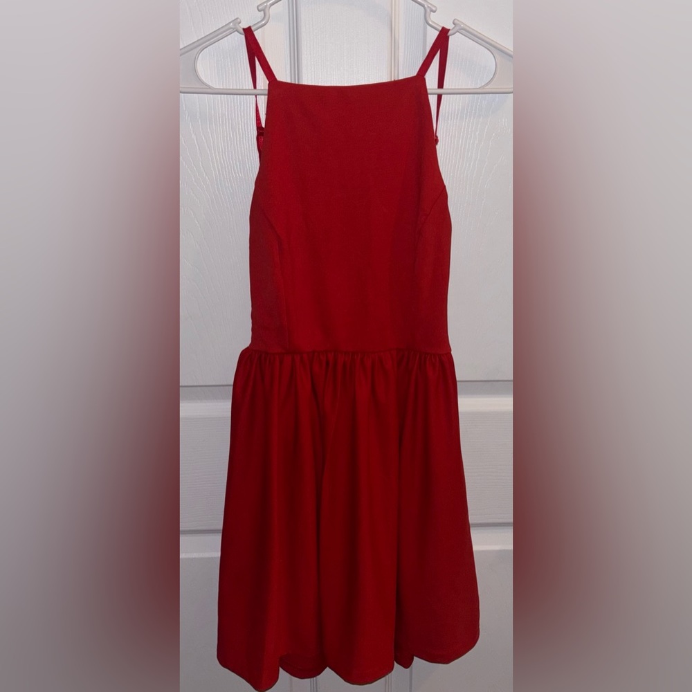 Fancyinn Small Mini Red Backless Dress with pockets